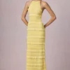 Tove Ruffled Backless Halterneck Maxi Dress in Lemon Yellow