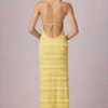 Tove Ruffled Backless Halterneck Maxi Dress in Lemon Yellow
