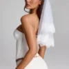 Trixie Lace-Trim Veil in White