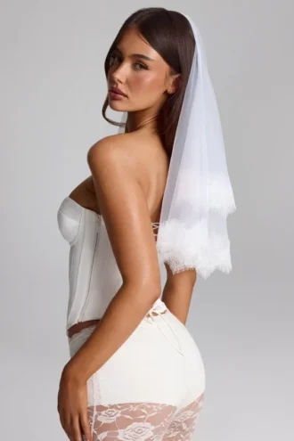 Trixie Lace-Trim Veil in White