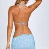 Tropea Asymmetric Ruched Micro Mini Skirt in Pastel Muti Print