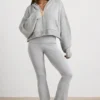 TRUE Cropped Zip Up Chunky Knit Hoodie in Heather Grey
