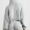 TRUE Cropped Zip Up Chunky Knit Hoodie in Heather Grey