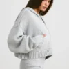 TRUE Cropped Zip Up Chunky Knit Hoodie in Heather Grey