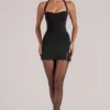 Tula Mid Rise Bodycon Ultra Mini Skirt with Split in Black