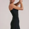Tula Mid Rise Bodycon Ultra Mini Skirt with Split in Black