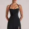 Tula Mid Rise Bodycon Ultra Mini Skirt with Split in Black