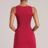 Tula Mid-Rise Bodycon Ultra Mini Skirt with Split in Cherry Red