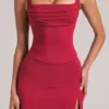 Tula Mid-Rise Bodycon Ultra Mini Skirt with Split in Cherry Red