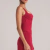 Tula Mid-Rise Bodycon Ultra Mini Skirt with Split in Cherry Red