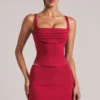 Tula Mid-Rise Bodycon Ultra Mini Skirt with Split in Cherry Red