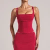 Tula Mid-Rise Bodycon Ultra Mini Skirt with Split in Cherry Red