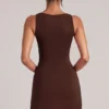 Tula Mid-Rise Bodycon Ultra Mini Skirt with Split in Chocolate Brown