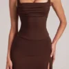 Tula Mid-Rise Bodycon Ultra Mini Skirt with Split in Chocolate Brown
