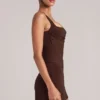 Tula Mid-Rise Bodycon Ultra Mini Skirt with Split in Chocolate Brown