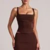 Tula Mid-Rise Bodycon Ultra Mini Skirt with Split in Chocolate Brown