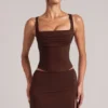 Tula Mid-Rise Bodycon Ultra Mini Skirt with Split in Chocolate Brown