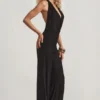 Tulay Devoré Halterneck Open-Back Jumpsuit in Black