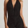 Tulay Devoré Halterneck Open-Back Jumpsuit in Black