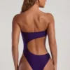 Tulum Bead-Embellished Cut-Out Bandeau Swimsuit in Deep Purple