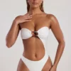 Tulum Bead-Embellished Cut-Out Bandeau Swimsuit in Ivory