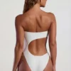 Tulum Bead-Embellished Cut-Out Bandeau Swimsuit in Ivory