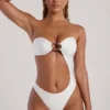 Tulum Bead-Embellished Cut-Out Bandeau Swimsuit in Ivory