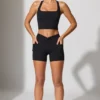 Twist Waist Mini Shorts with Pockets in Black