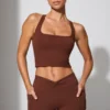Twist Waist Mini Shorts with Pockets in Brown