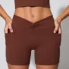 Twist Waist Mini Shorts with Pockets in Brown