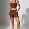 Twist Waist Mini Shorts with Pockets in Brown