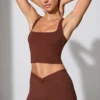 Twist Waist Mini Shorts with Pockets in Brown
