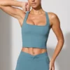 Twist Waist Mini Shorts with Pockets in Stone Blue