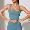 Twist Waist Mini Shorts with Pockets in Stone Blue