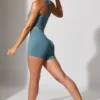 Twist Waist Mini Shorts with Pockets in Stone Blue