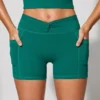 Twist Waist Mini Shorts with Pockets in Teal