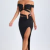 Urara Asymmetric Cut-Out Maxi Skirt in Black