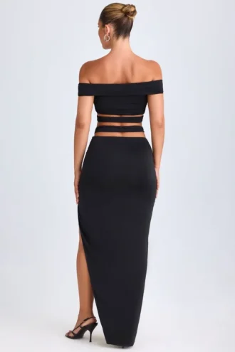 Urara Asymmetric Cut-Out Maxi Skirt in Black