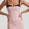 Valentina Layered Bra-Detail Fishtail Midaxi Dress in Pink Polka Dot
