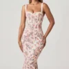 Valentina Layered Bra-Detail Fishtail Midaxi Dress in Primrose Floral Print