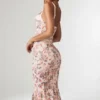 Valentina Layered Bra-Detail Fishtail Midaxi Dress in Primrose Floral Print