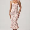 Valentina Layered Bra-Detail Fishtail Midaxi Dress in Primrose Floral Print
