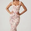 Valentina Layered Bra-Detail Fishtail Midaxi Dress in Primrose Floral Print