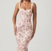Valentina Layered Bra-Detail Fishtail Midaxi Dress in Primrose Floral Print