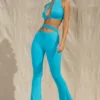 Valerie Petite Cut Out Flare Trousers in Aqua
