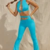 Valerie Petite Cut Out Flare Trousers in Aqua