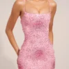 Valley Heart-Shaped Pearl Embellished Mini Dress in Pink