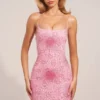 Valley Heart-Shaped Pearl Embellished Mini Dress in Pink