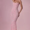 Valora Embellished Square Neck Maxi Dress in Blush Pink