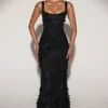 Vasanta Embellished Appliqué Soft-Scoop Corset Gown in Black